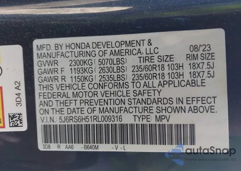 2024 Honda Cr-V Hybrid Sport z USA, uszkodzony, nr VIN 5J6RS6H51RL009316